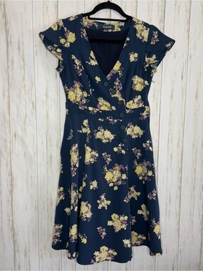 ModCloth Floral Fit-and-Flare Button Dress